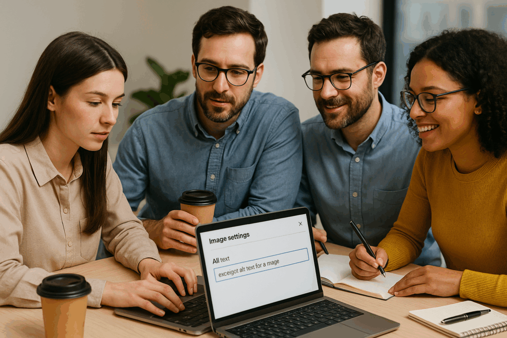 Team writing descriptive alt text for images